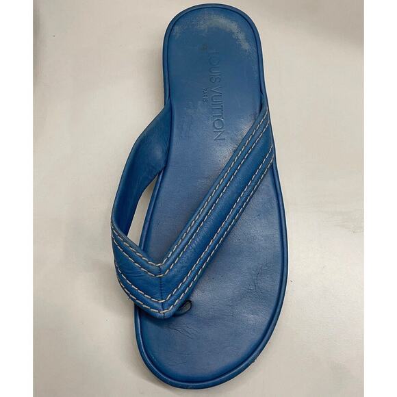 Authentic Gucci Women’s Sandals Blue Leather Embroidered Flip Flop Thong Sz 39 - Picture 9 of 11